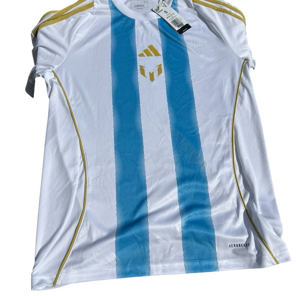 Adidas Messi Training Jersey Mens Small White Blue Gold IS6466 Argentina Soccer